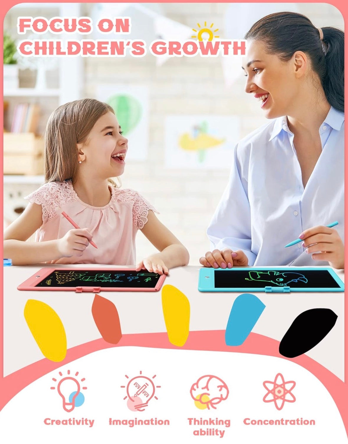 10 Inch LCD Writing Tablet for 3-8 Year Olds - Electronic Drawing Pad and Doodle Board as Educational Birthday Gifts for Girls and Boys (Pink)