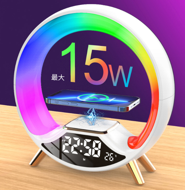 Colorful LED Alarm Clock Bluetooth Speaker with Wireless Charging