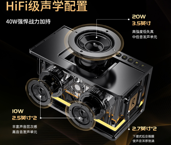 40W HIFI Gaming Bluetooth Speaker with Heavy Bass - Mechanical Design 5.0