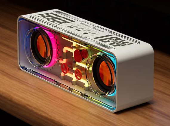 Dual Speaker Transparent Mecha Bluetooth - Dazzling LED Light Cannon