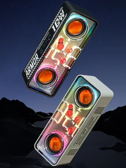 Dual Speaker Transparent Mecha Bluetooth - Dazzling LED Light Cannon
