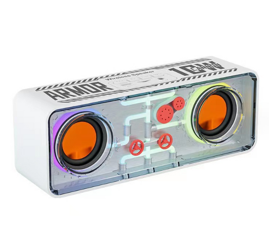 Dual Speaker Transparent Mecha Bluetooth - Dazzling LED Light Cannon