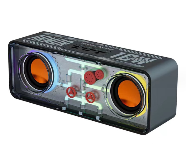 Dual Speaker Transparent Mecha Bluetooth - Dazzling LED Light Cannon