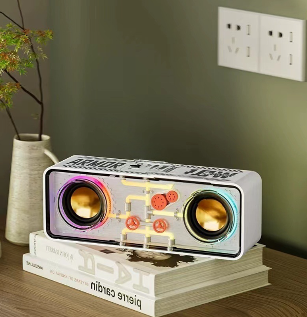 Dual Speaker Transparent Mecha Bluetooth - Dazzling LED Light Cannon