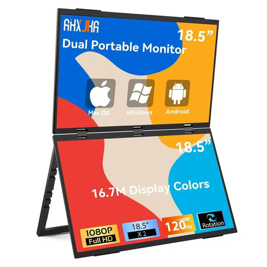 18.5-inch Folding Dual-Screen Portable Monitor, One-Cable Connection, Laptop Extended Display, External Screen for PS5