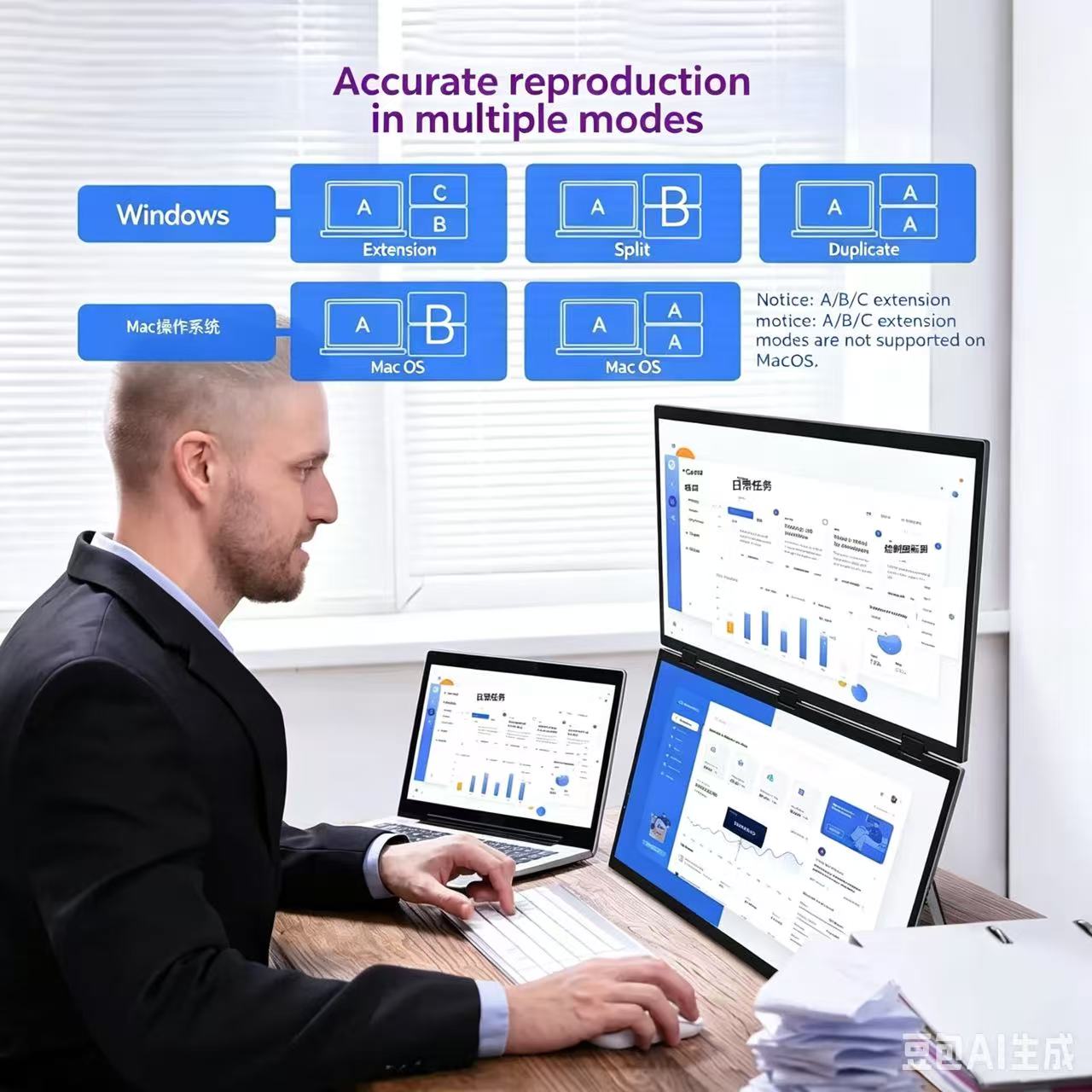 18.5-inch Folding Dual-Screen Portable Monitor, One-Cable Connection, Laptop Extended Display, External Screen for PS5