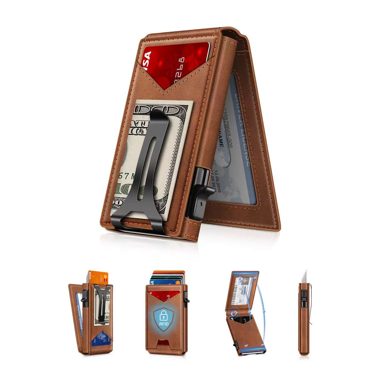 Men's RFID Blocking Card Holder, Slim Portable Multi-Functional Wallet, Ultra-Thin Large Capacity ID Card Pouch