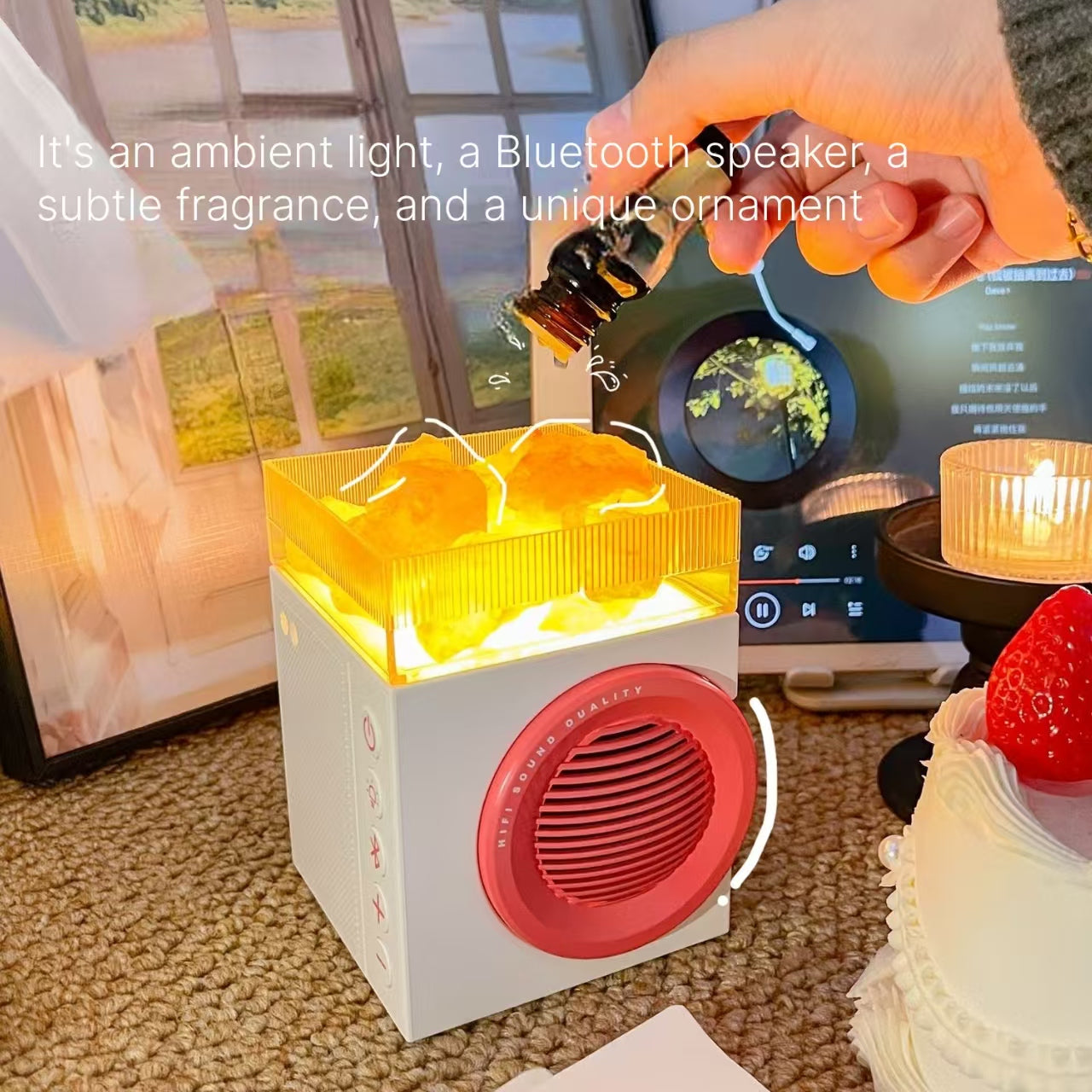 Crystal Stone Aromatherapy Bluetooth Speaker with Night Light - 3-in-1 Wellness Device
