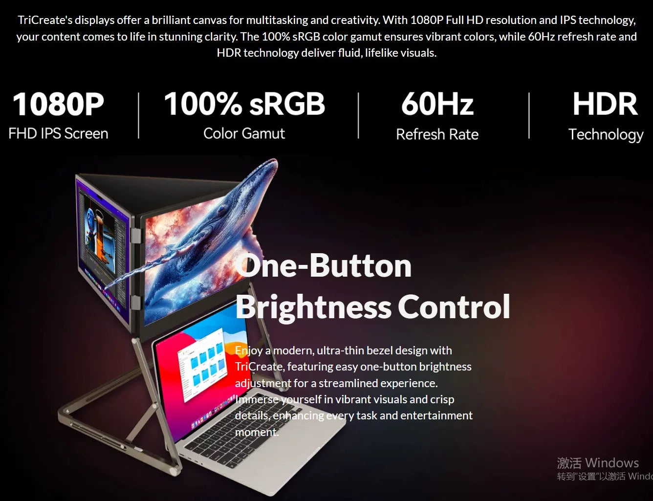 16" Triple-Fold Portable Monitor - 4K Multi-Screen Display for Laptop