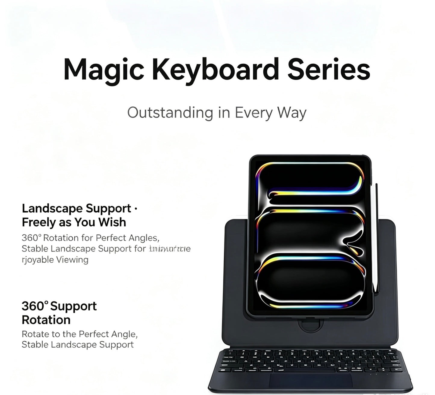 GOKO iPad Rotary Slide Magic Keyboard with Trackpad | 360° Rotation, Magnetic Detachable, Bluetooth, Compatible with iPad Air/Pro/mini