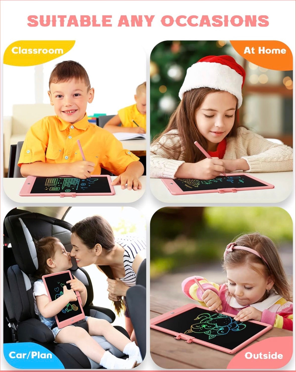 10 Inch LCD Writing Tablet for 3-8 Year Olds - Electronic Drawing Pad and Doodle Board as Educational Birthday Gifts for Girls and Boys (Pink)