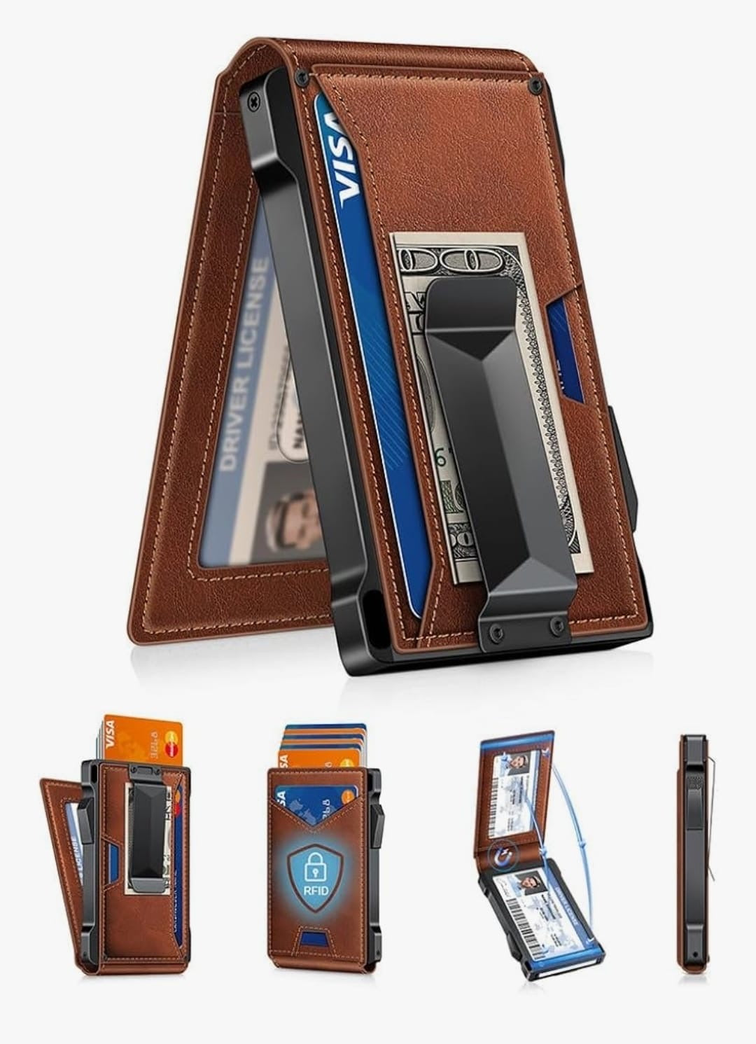 Men's RFID Blocking Card Holder, Slim Portable Multi-Functional Wallet, Ultra-Thin Large Capacity ID Card Pouch