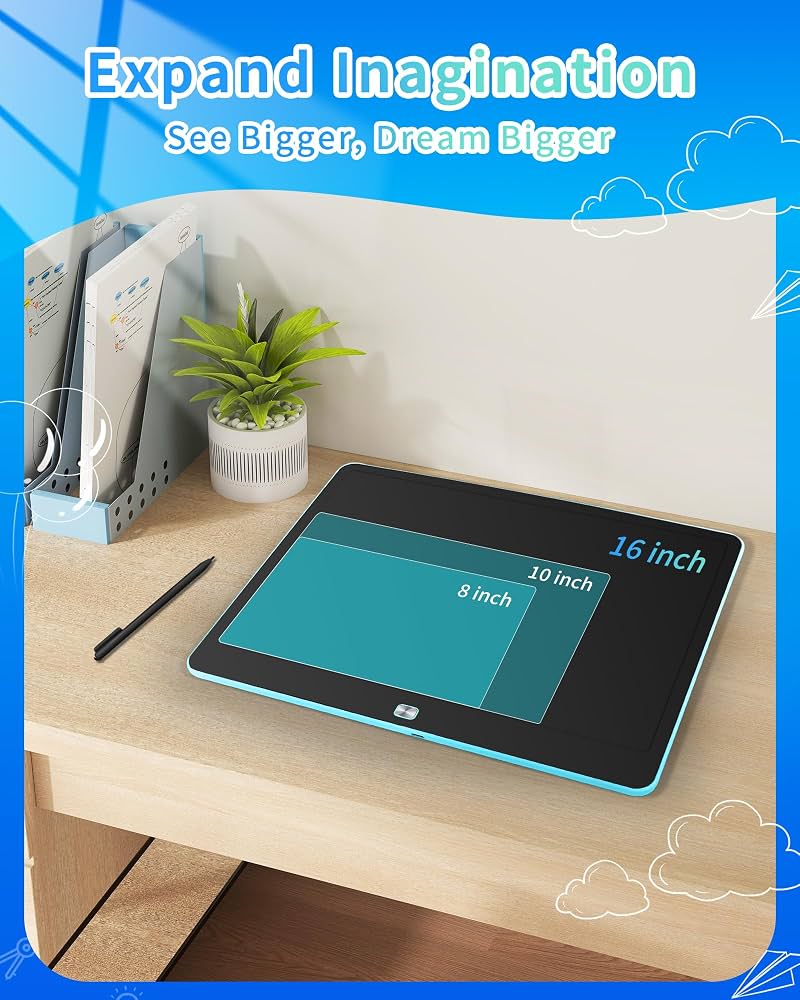 Rechargeable LCD Writing Tablet for Kids, 16 Inch Colorful Drawing Tablet, Educational Toddler Drawing Pad, Reusable Learning Toys for Kids (Ages 3-8), Ideal Gift for Christmas Birthday (Blue)