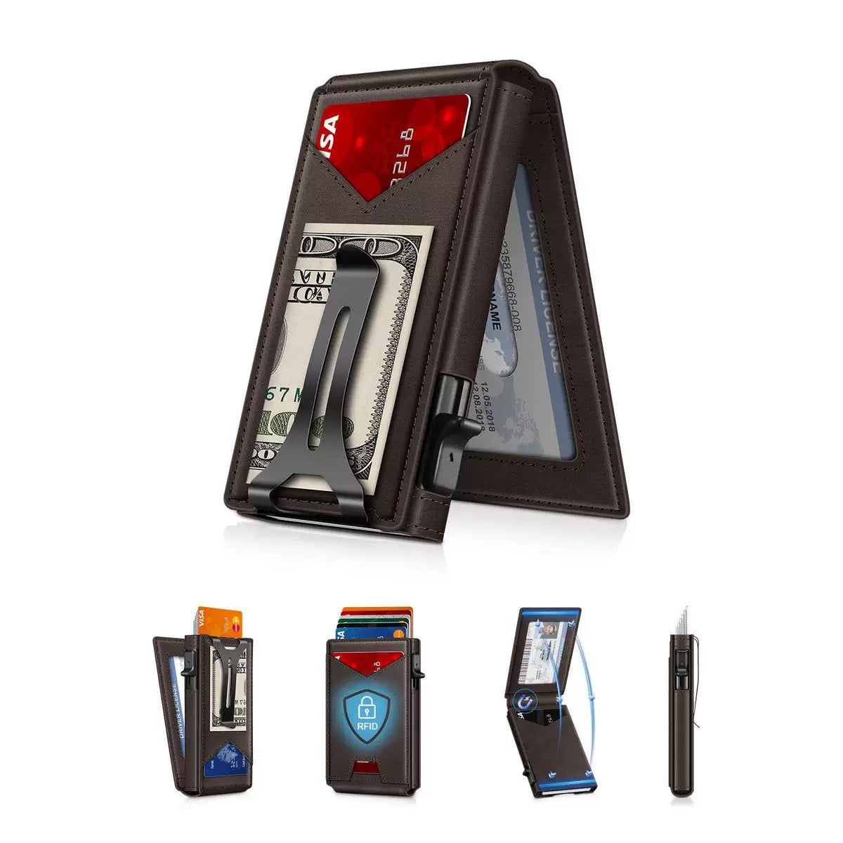 Men's RFID Blocking Card Holder, Slim Portable Multi-Functional Wallet, Ultra-Thin Large Capacity ID Card Pouch