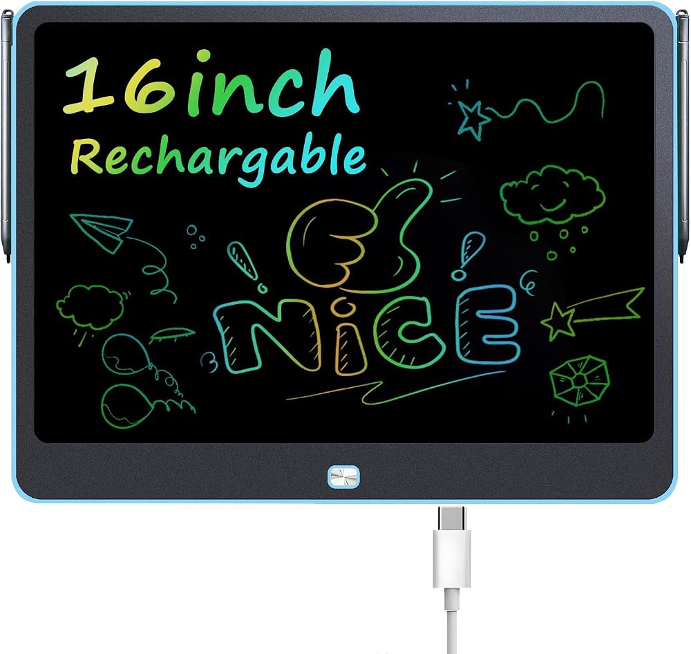 Rechargeable LCD Writing Tablet for Kids, 16 Inch Colorful Drawing Tablet, Educational Toddler Drawing Pad, Reusable Learning Toys for Kids (Ages 3-8), Ideal Gift for Christmas Birthday (Blue)