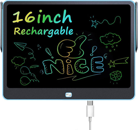 Rechargeable LCD Writing Tablet for Kids, 16 Inch Colorful Drawing Tablet, Educational Toddler Drawing Pad, Reusable Learning Toys for Kids (Ages 3-8), Ideal Gift for Christmas Birthday (Blue)