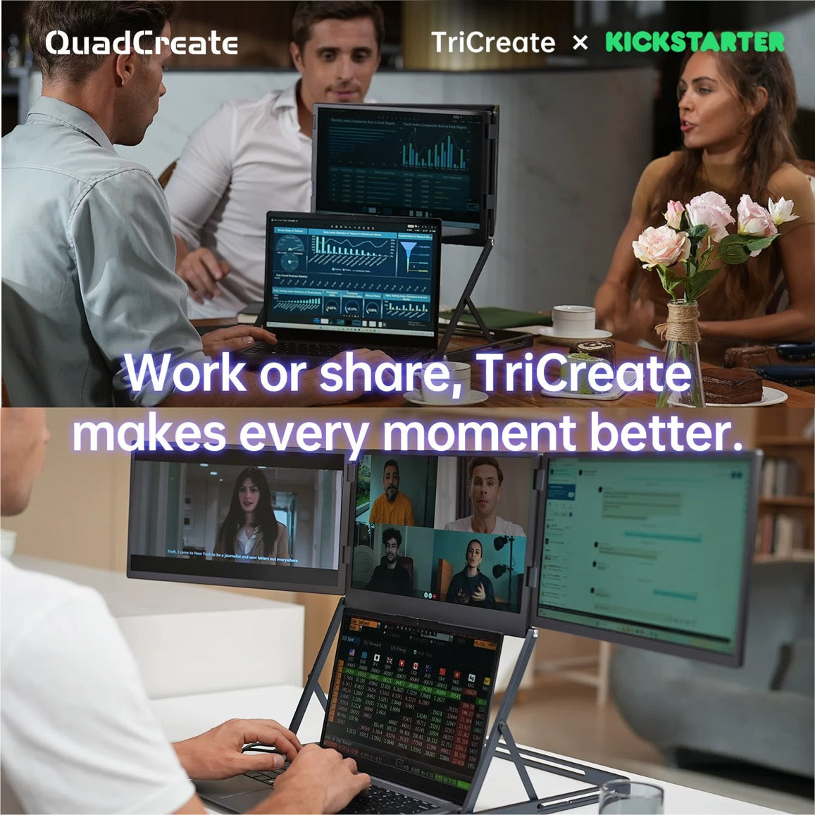 16" Triple-Fold Portable Monitor - 4K Multi-Screen Display for Laptop