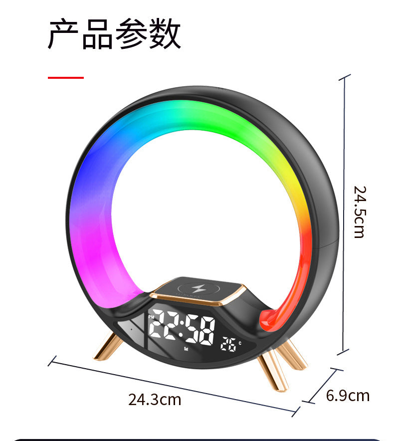 Colorful LED Alarm Clock Bluetooth Speaker with Wireless Charging