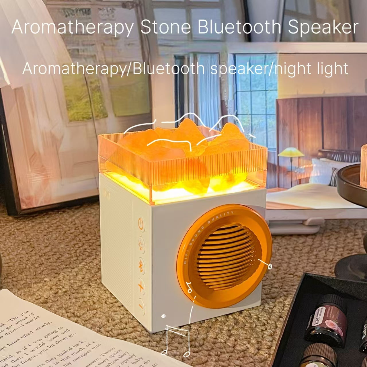 Crystal Stone Aromatherapy Bluetooth Speaker with Night Light - 3-in-1 Wellness Device