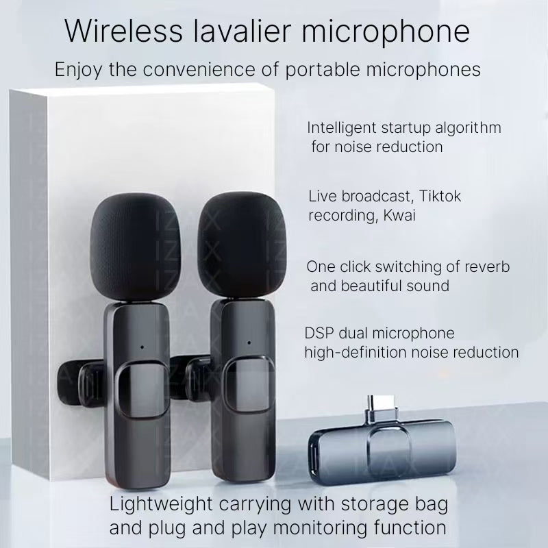 Wireless Lavalier Microphone - Dual Mic for Live Streaming & Video