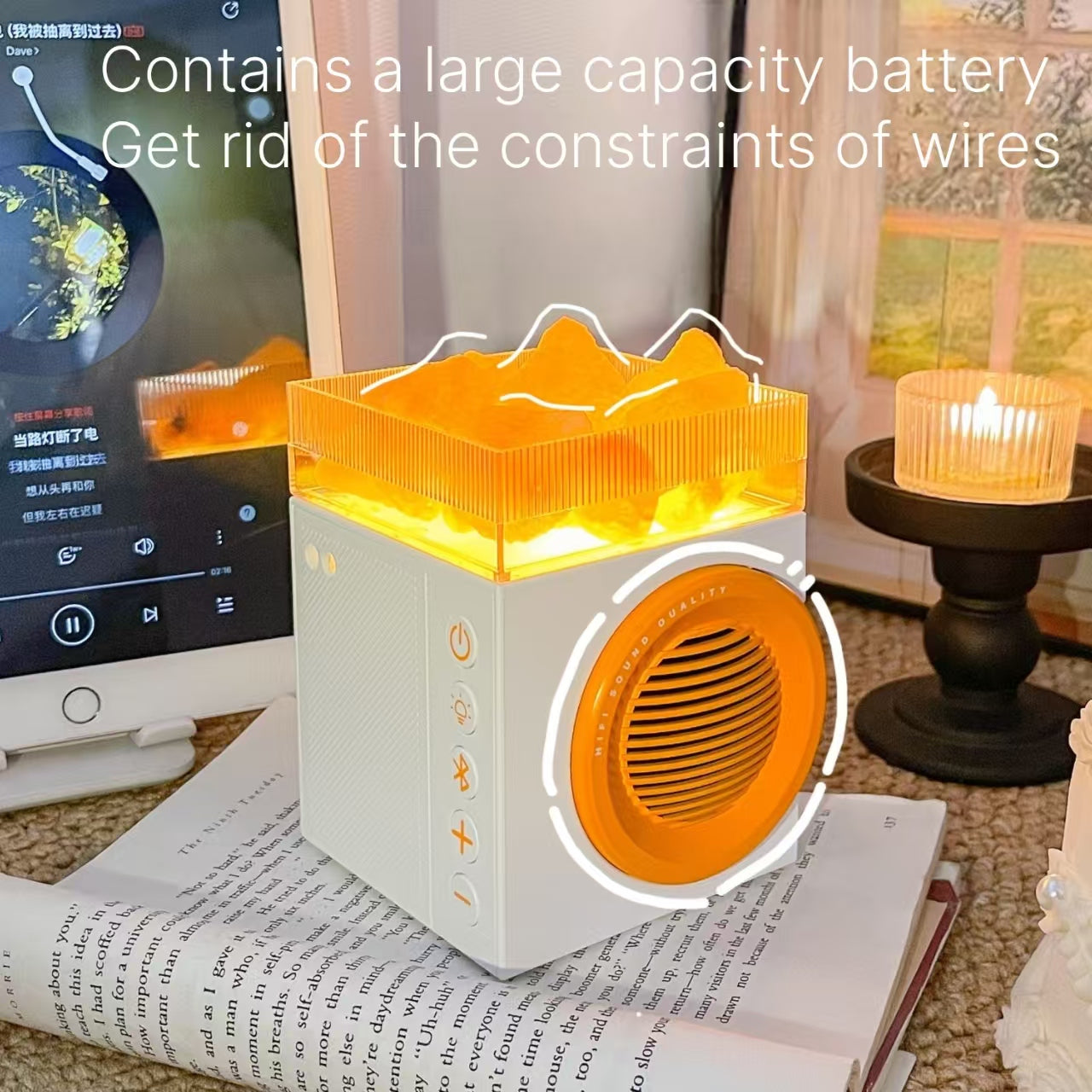 Crystal Stone Aromatherapy Bluetooth Speaker with Night Light - 3-in-1 Wellness Device