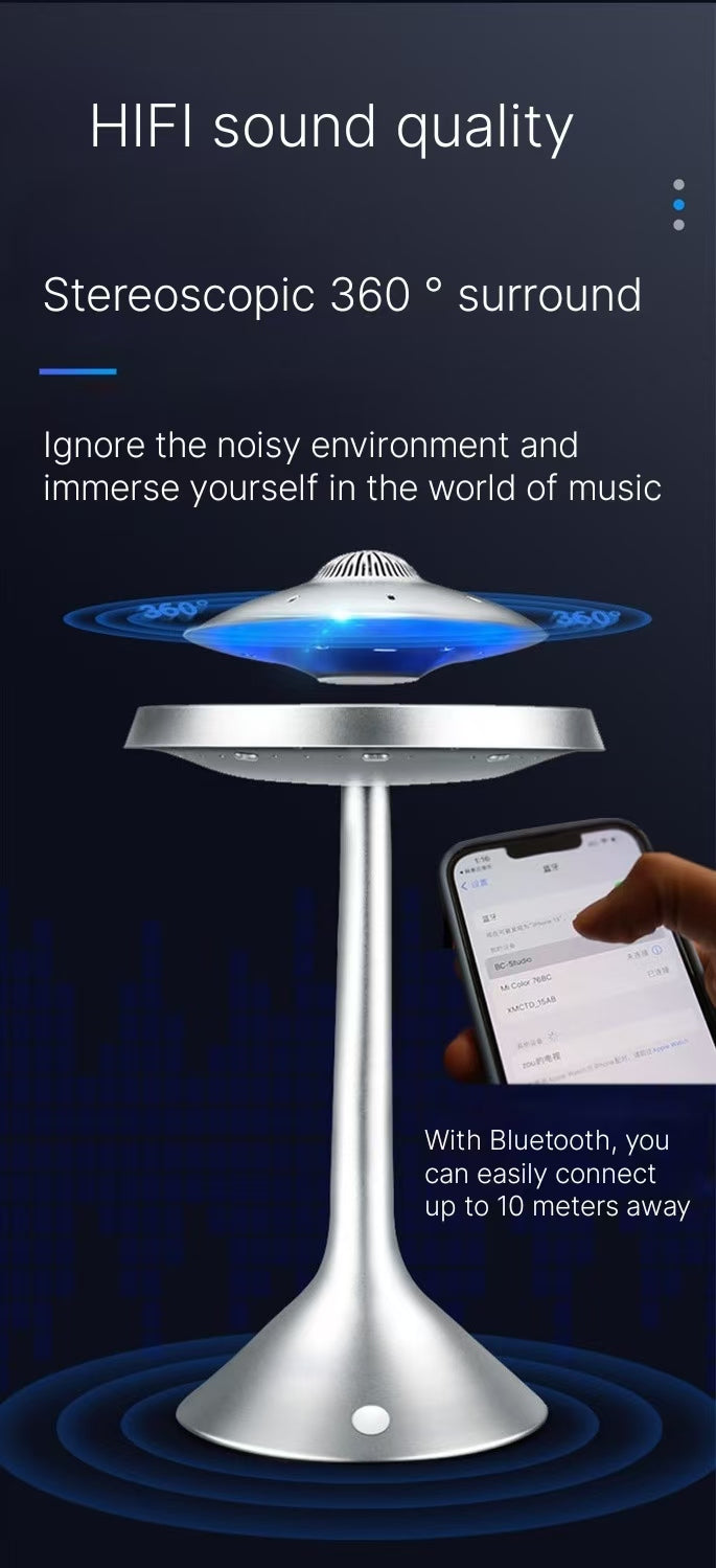 Levitating Bluetooth Speaker - Floating Black Technology with Colorful Lights