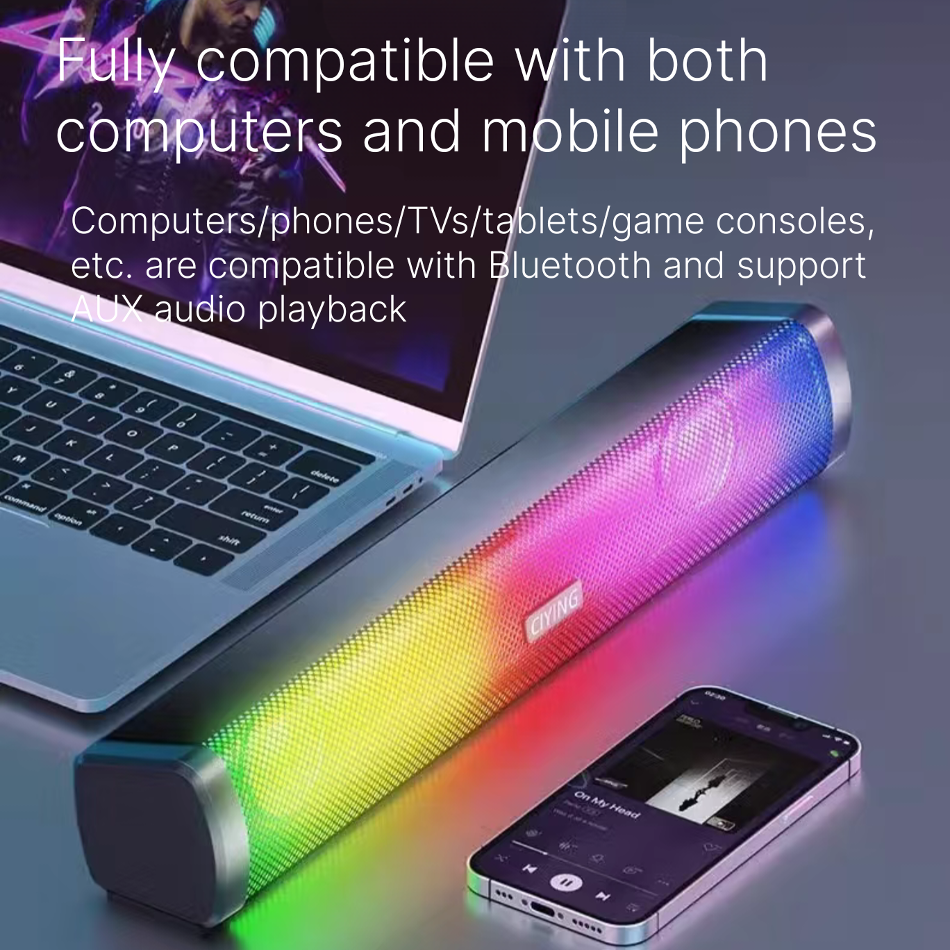 RGB Voice Control Ambient Light Bluetooth Speaker - Music Rhythm Gaming Light